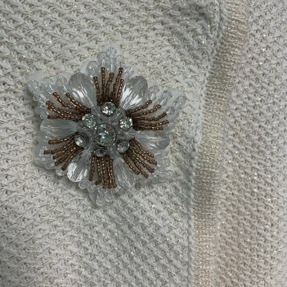 JM Collection Women's Brooch Topper Eggshell Cotton Blend Cardigan Top Size S - Picture 5 of 7